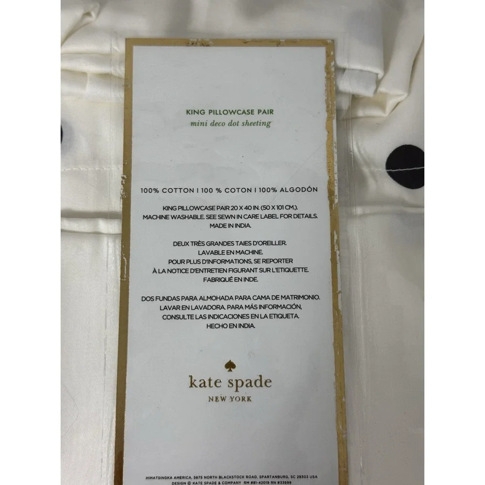 Kate Spade King Pillowcases Mini Deco Dot Sheeting‎ Black Polka Dots Luxury Soft